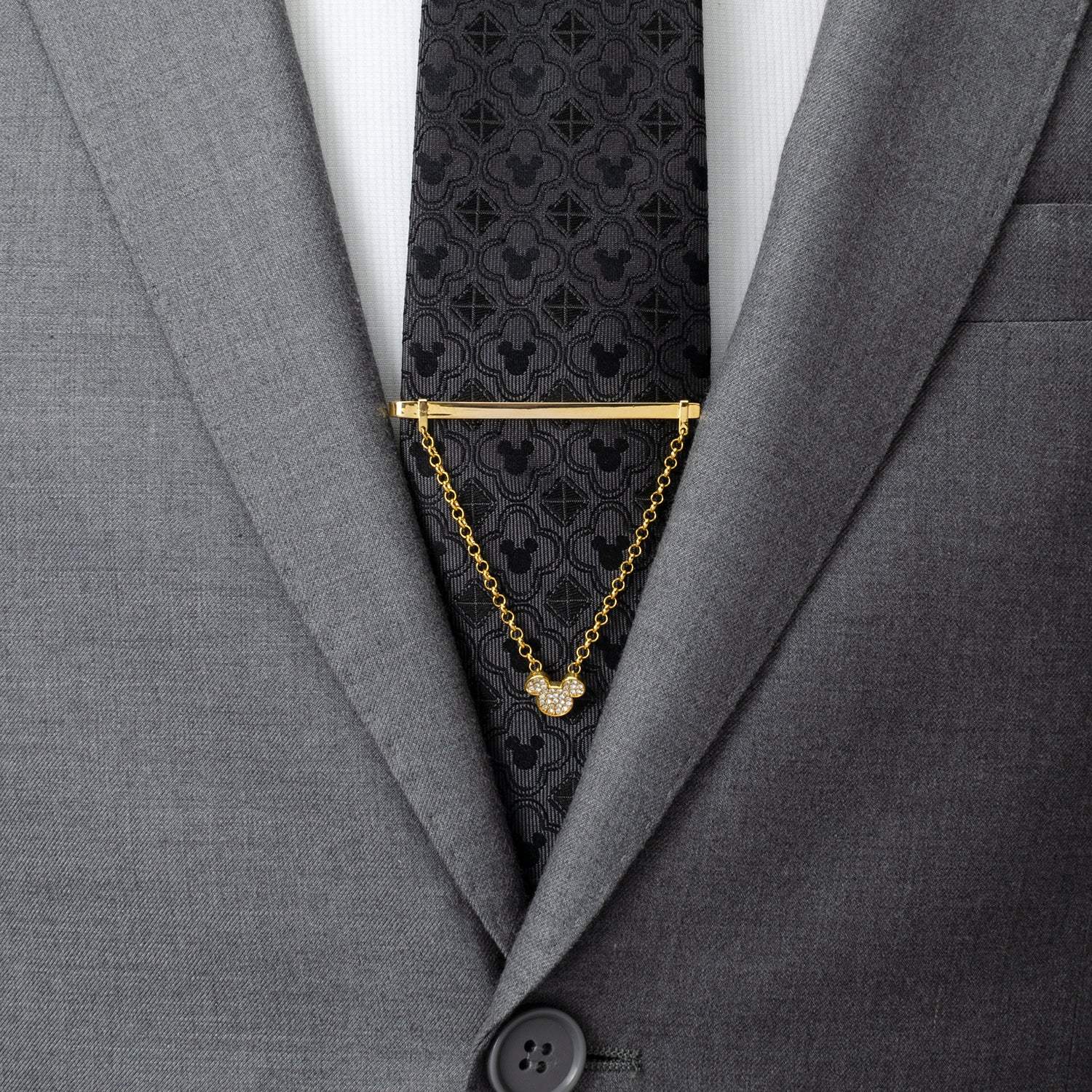 Disney Mickey Mouse Gold Crystal Chain Tie Bar - Cufflinks.com - Flyclothing LLC