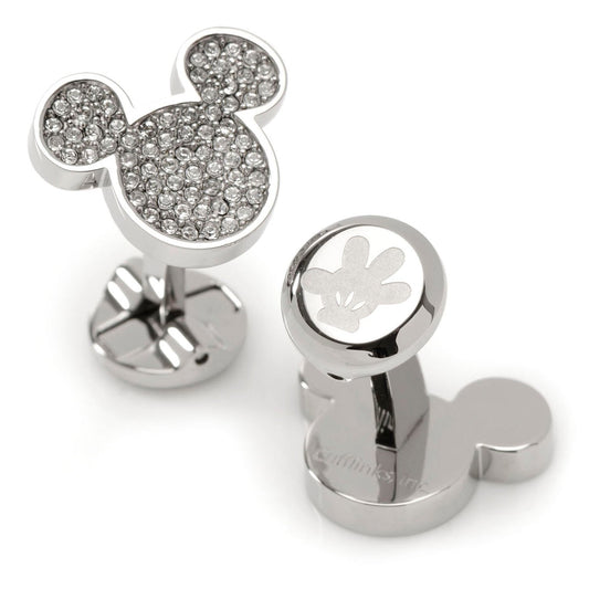 Disney Mickey Mouse Stainless Steel White Pave Crystal Cufflinks