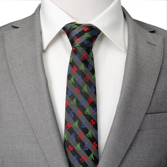 Disney Mickey and Friends Multi Black Stripe Men's Tie