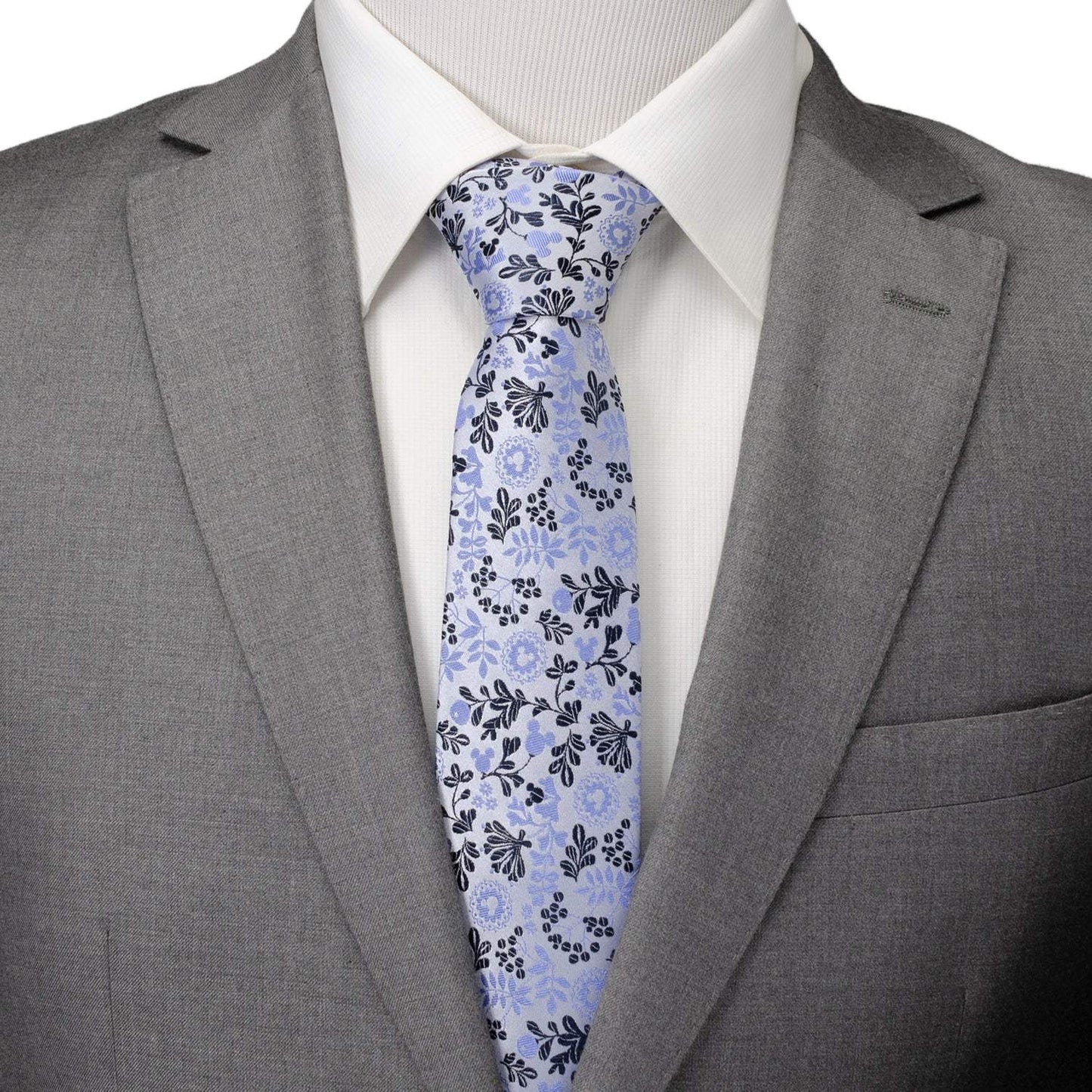 Disney Mickey Mouse Floral Silhouette Blue and White Tie - Cufflinks.com - Flyclothing LLC