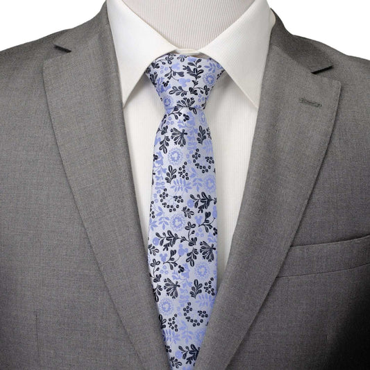 Disney Mickey Mouse Floral Silhouette Blue and White Tie