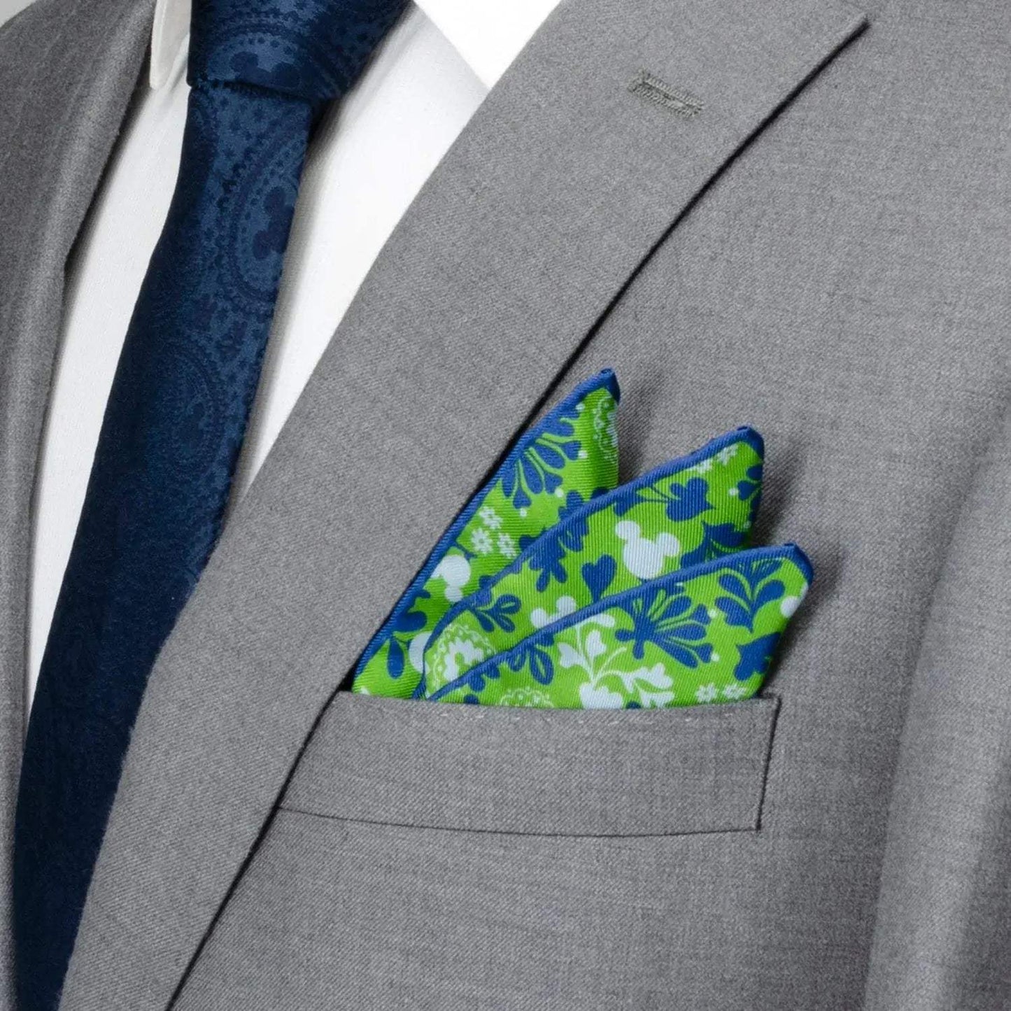 Disney Mickey Mouse Floral Green Pocket Square - Cufflinks.com - Flyclothing LLC