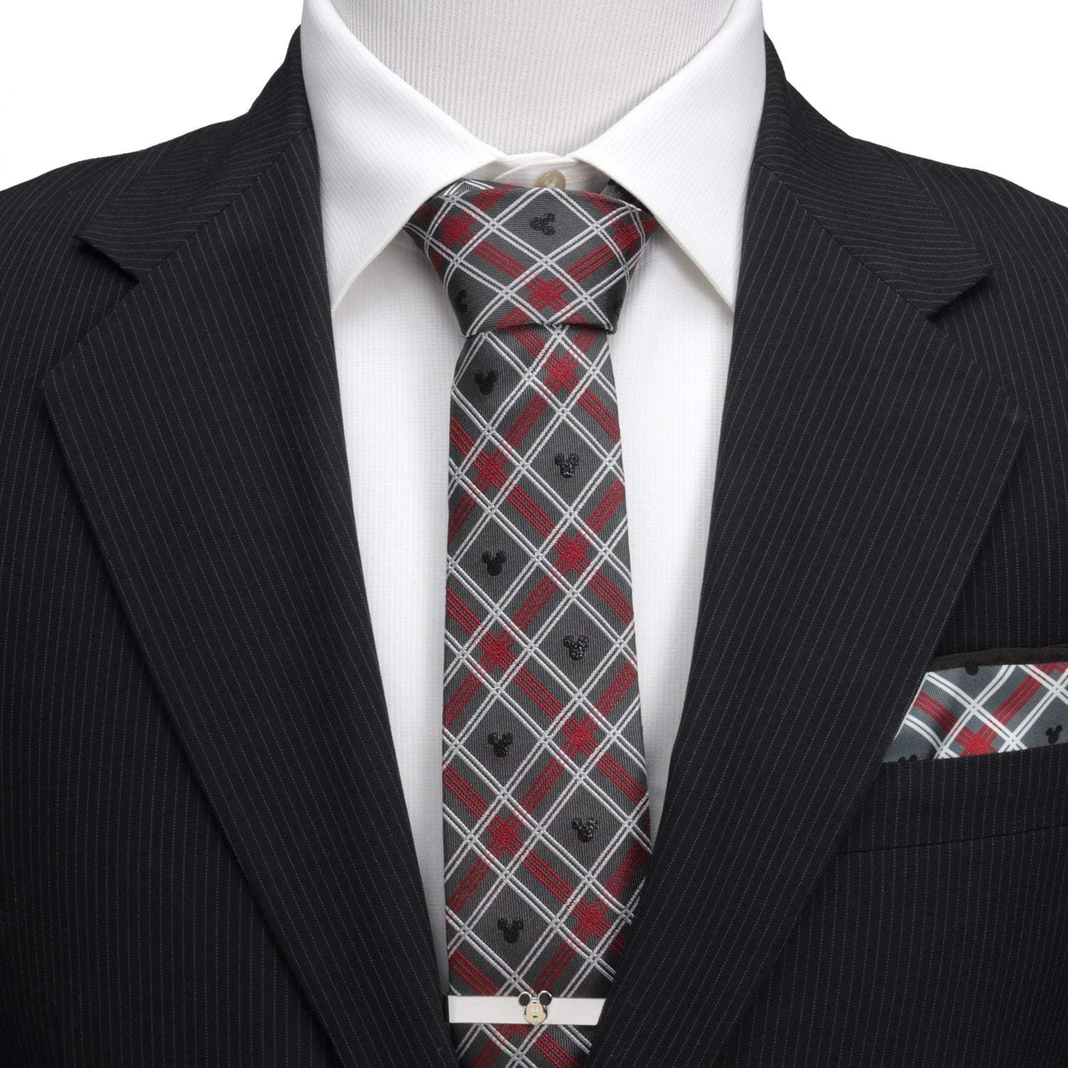 Disney Mickey Mouse Holiday Gray Plaid Silk Men's Tie - Cufflinks.com - Flyclothing LLC