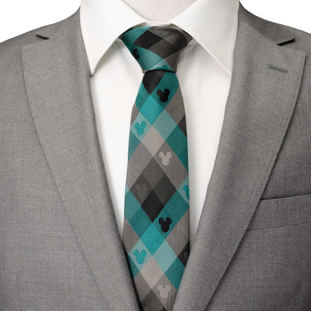 Disney Mickey Mouse Silhouette Teal Plaid Men's Tie - Cufflinks.com - Flyclothing LLC