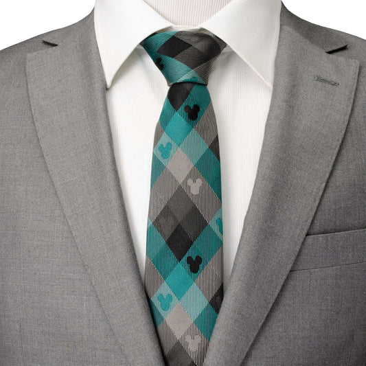 Disney Mickey Mouse Silhouette Teal Plaid Men's Tie - Cufflinks.com - Flyclothing LLC