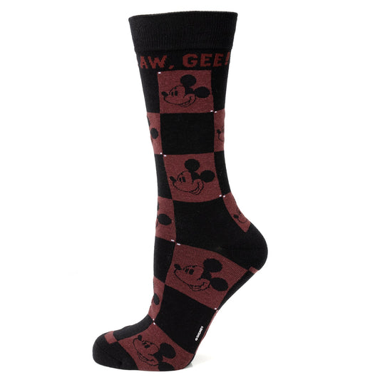 Disney Mickey Mouse Red Check Sock and Mickey Blue Lapel Pin Gift Set