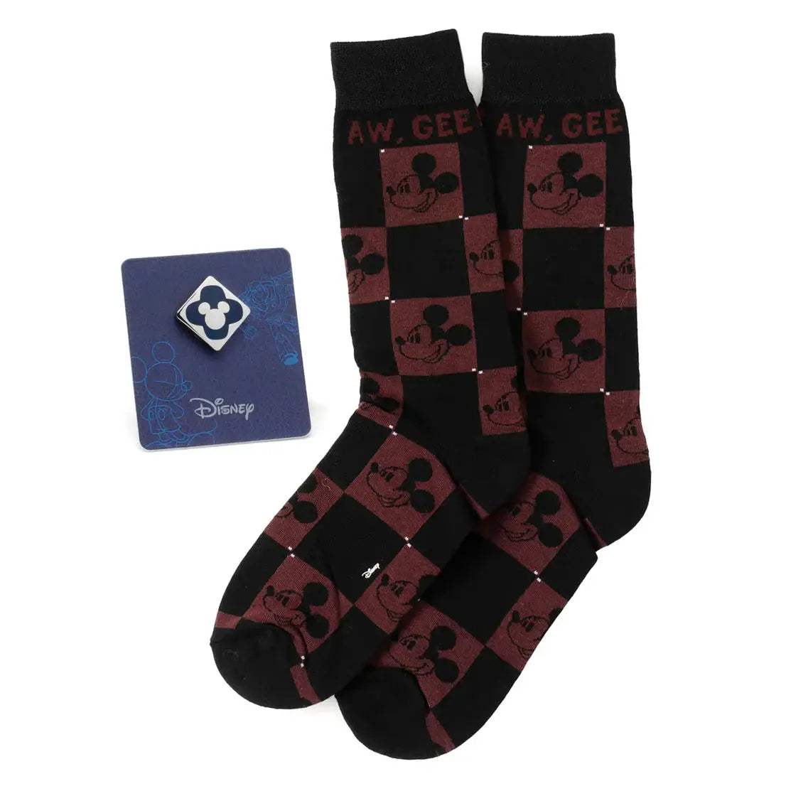 Disney Mickey Mouse Red Check Sock and Mickey Blue Lapel Pin Gift Set - Cufflinks.com - Flyclothing LLC