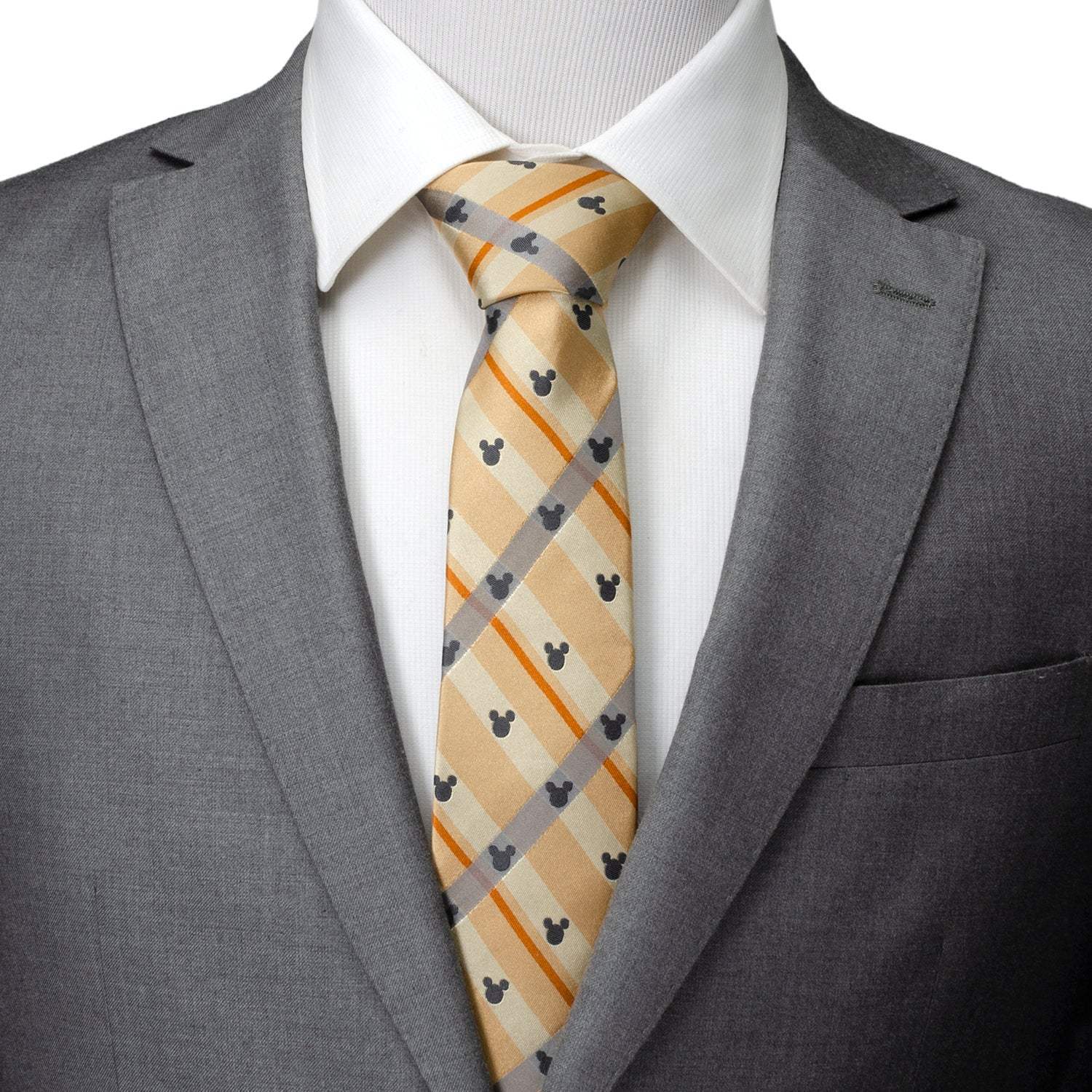 Disney Mickey Mouse Silhouette Tan Plaid Tie - Cufflinks.com - Flyclothing LLC