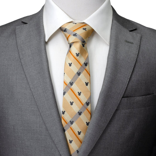 Disney Mickey Mouse Silhouette Tan Plaid Tie