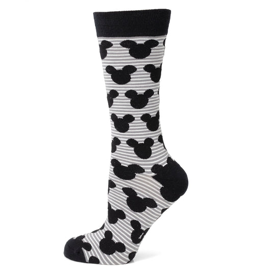Disney Mickey Mouse Stripe Gray Sock and Mickey Blue Lapel Pin Gift Set