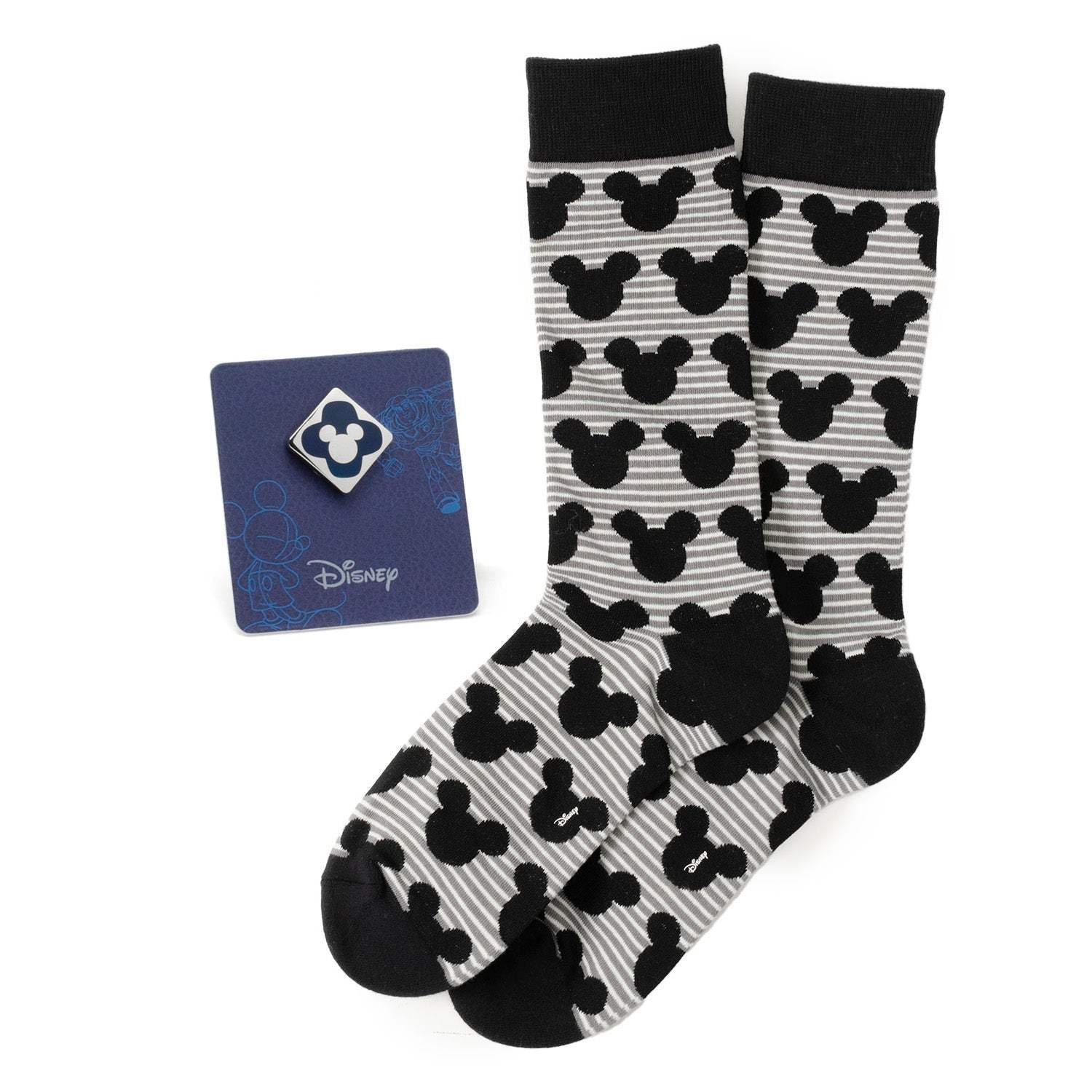 Disney Mickey Mouse Stripe Gray Sock and Mickey Blue Lapel Pin Gift Set - Cufflinks.com - Flyclothing LLC
