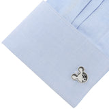 Disney Mickey Mouse Silhouette Floating B/W Crystal Stainless Steel Cufflinks