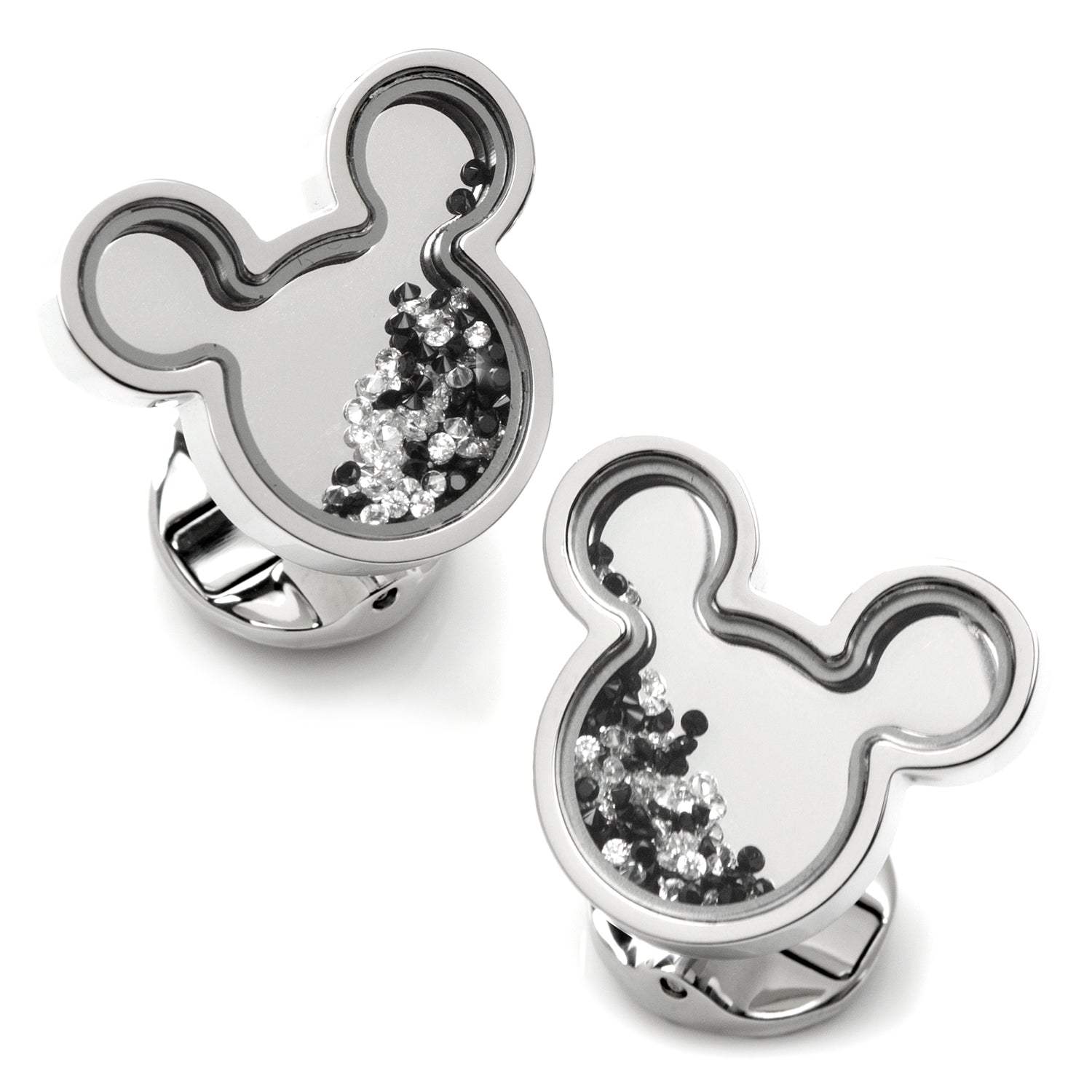 Disney Mickey Mouse Silhouette Floating B/W Crystal Stainless Steel Cufflinks - Cufflinks.com - Flyclothing LLC