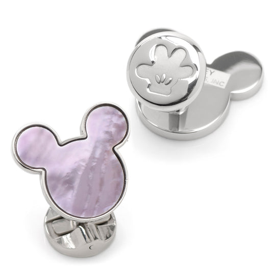 Disney Mickey Mouse Silhouette Lavender Mother of Pearl Sterling Silver Cufflinks