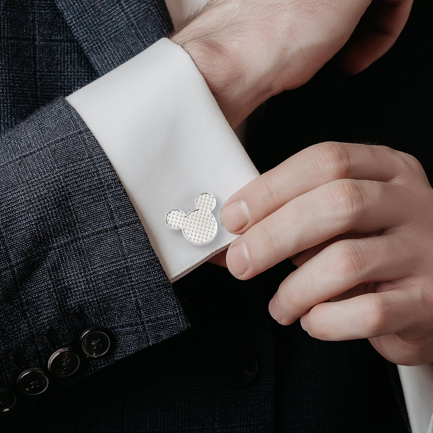 Disney Mickey Mouse Silhouette Basket Weave Cufflinks - Cufflinks.com - Flyclothing LLC