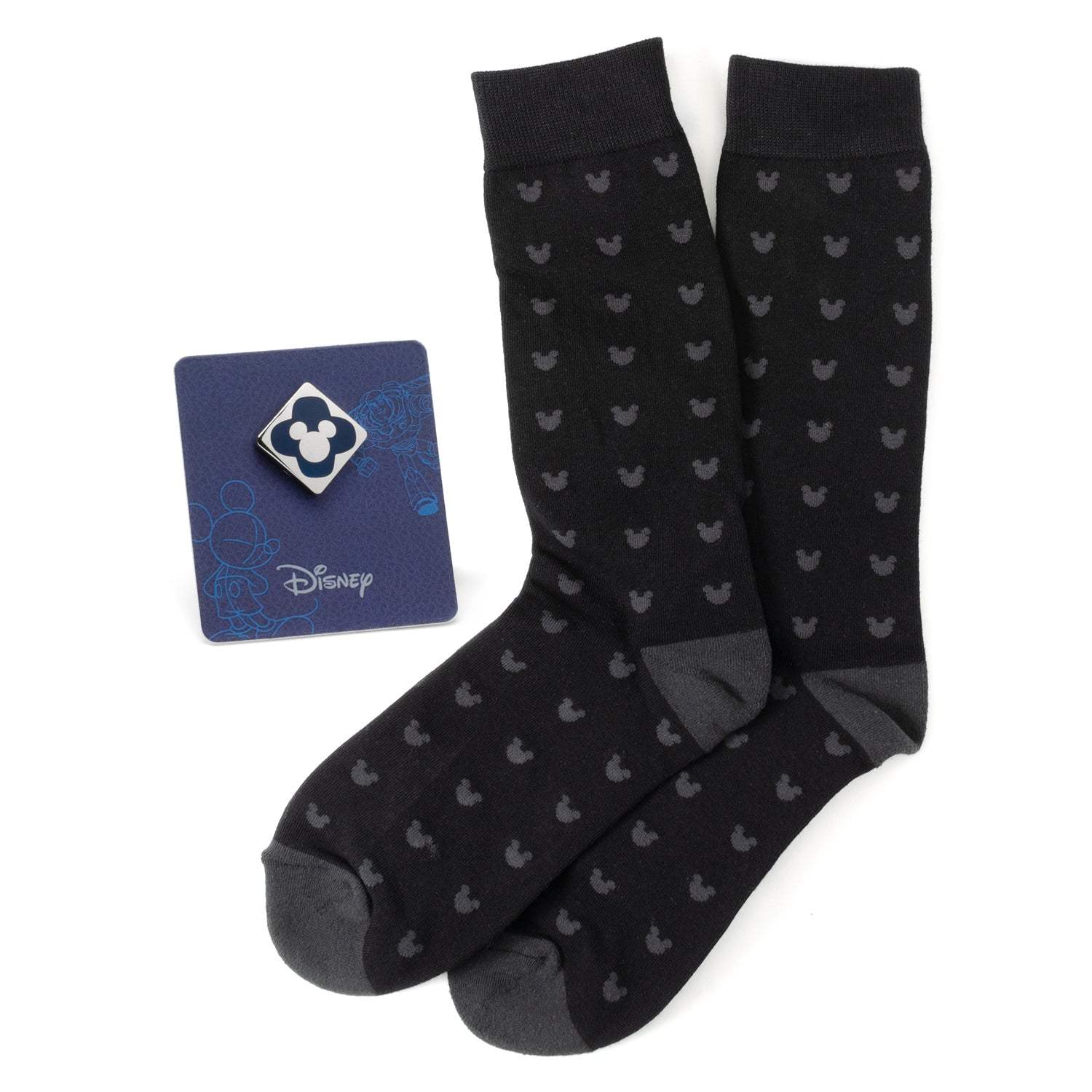 Disney Mickey Mouse Silhouette Motif Black Sock and Mickey Blue Lapel Pin Gift Set - Cufflinks.com - Flyclothing LLC