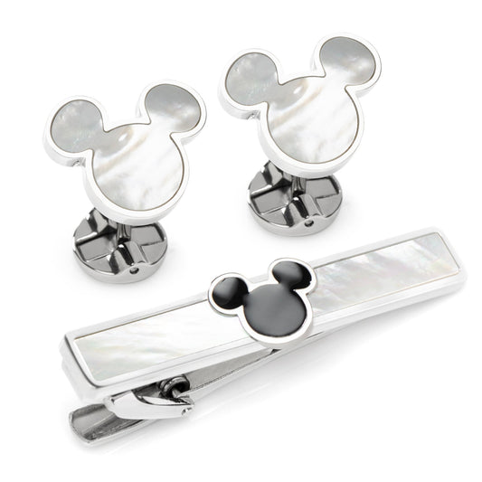 Disney Mickey Mouse Mother of Pearl Cufflinks and Tie Clip Gift Set
