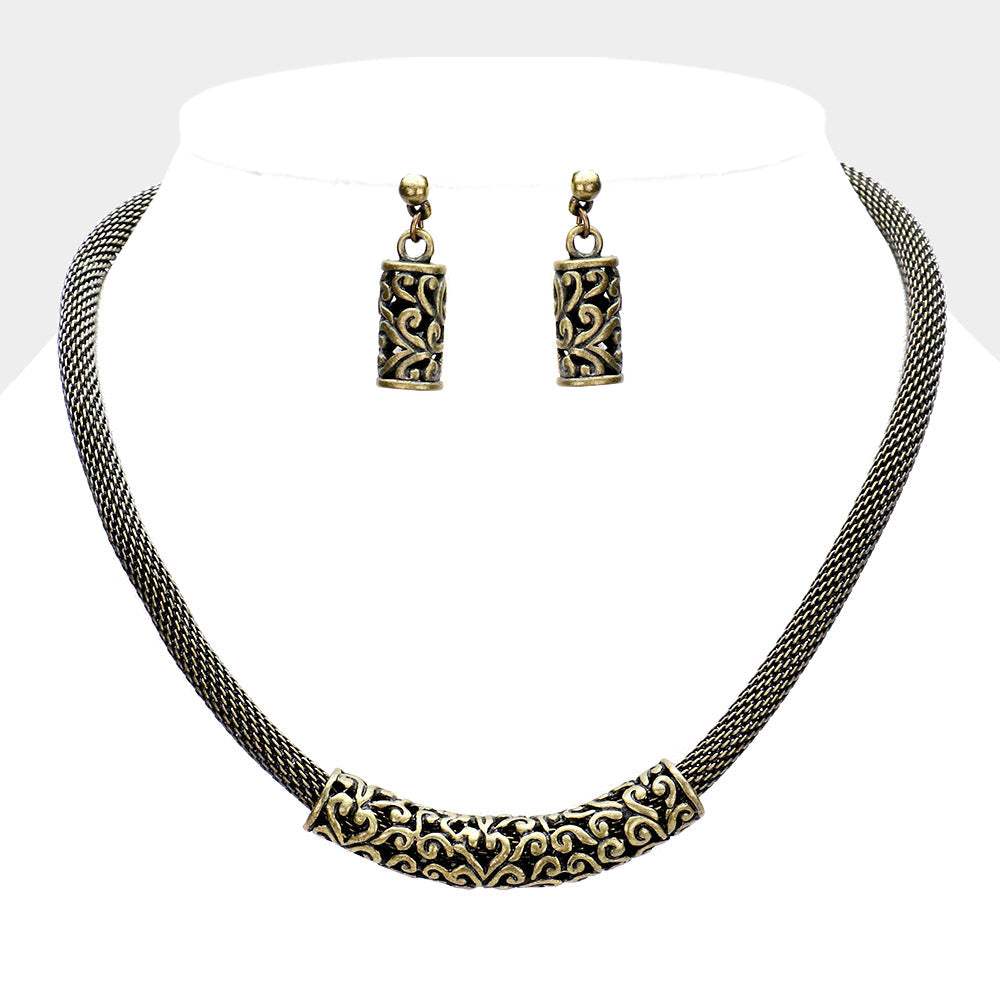 Embossed Metal Mesh Chain Necklace - Madeline Love - Flyclothing LLC