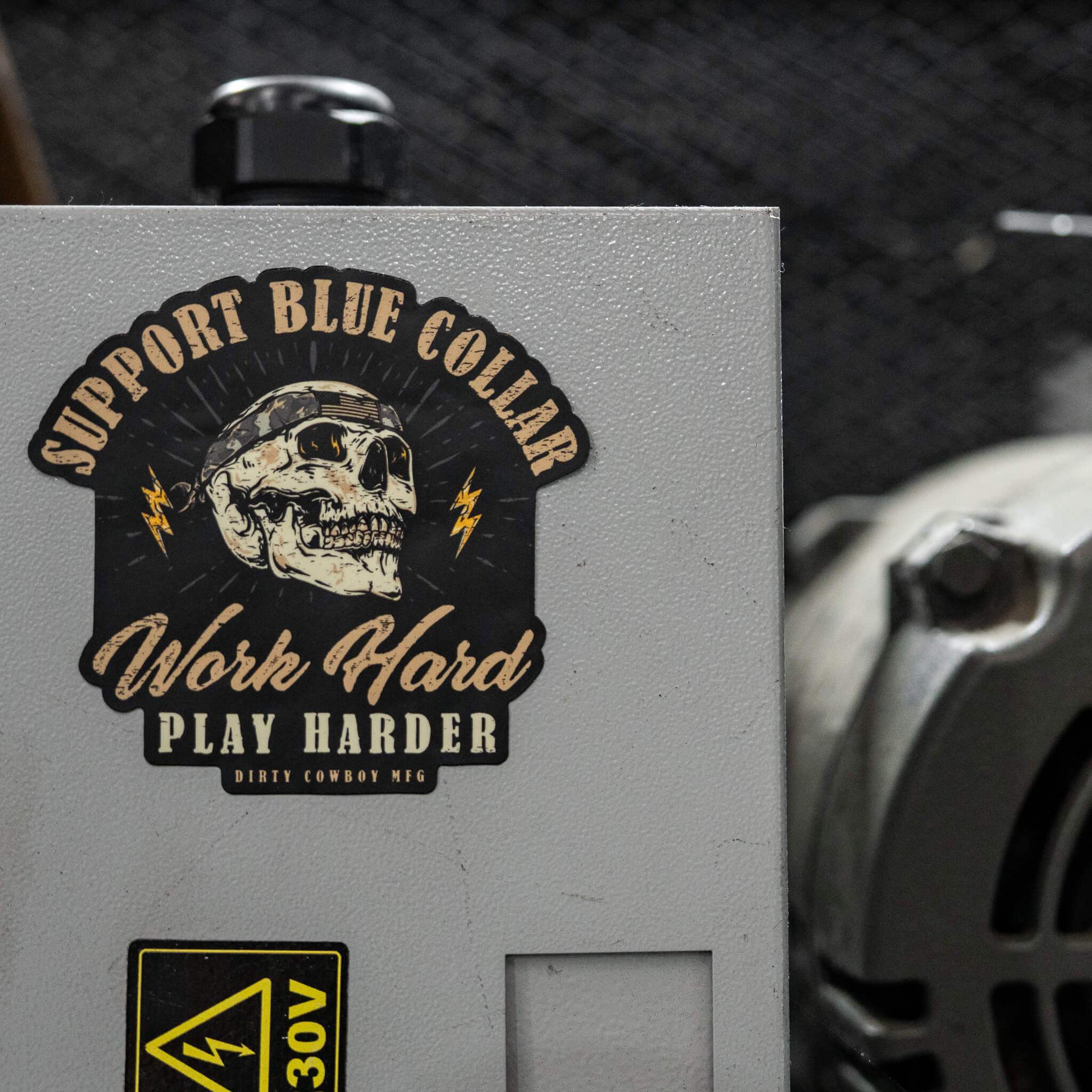 Work Hard Play Harder Blue Collar Decal - DIRTY COWBOY USA - Flyclothing LLC