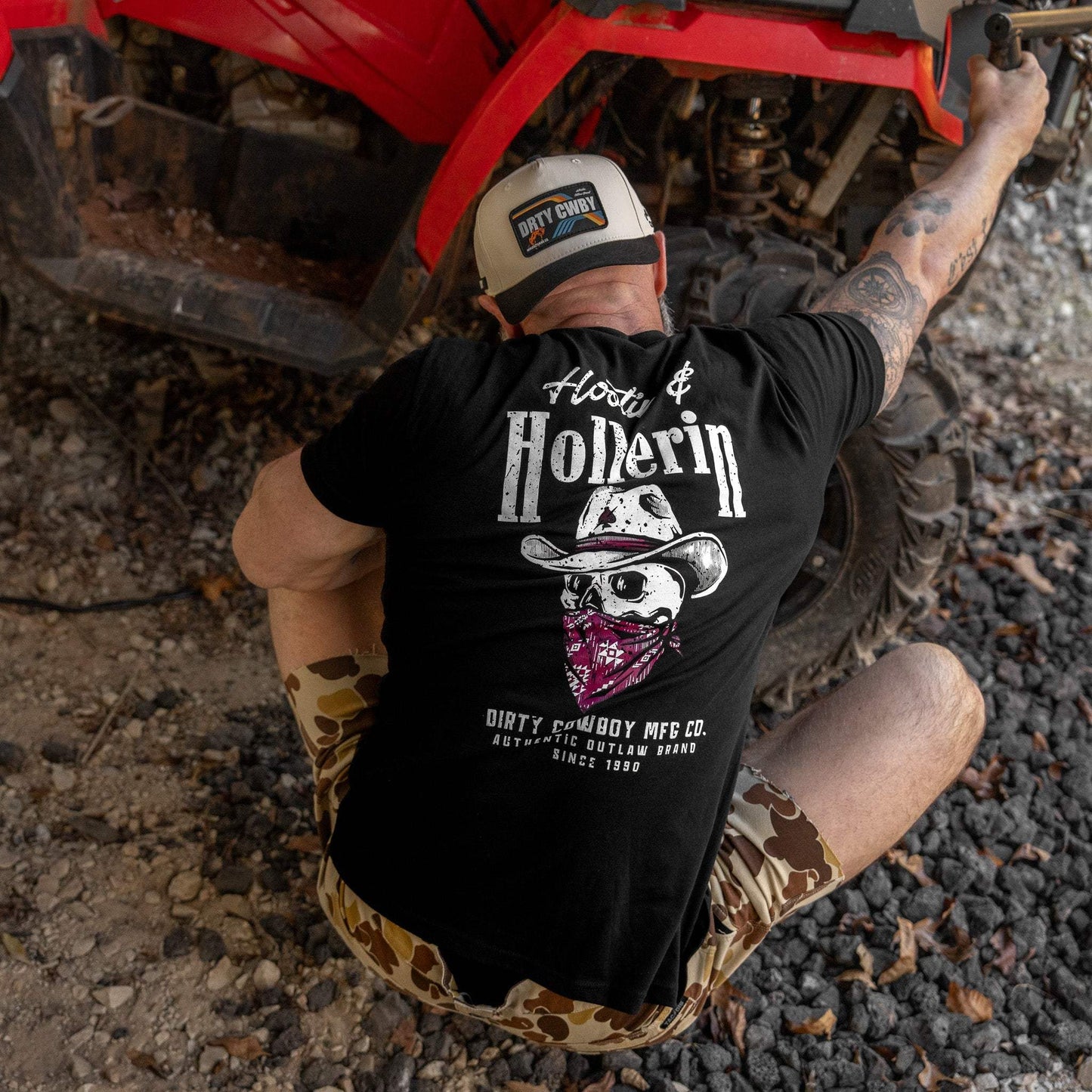 Hootin' And Hollern' Cowboy Skull Men's T-Shirt - DIRTY COWBOY USA - Flyclothing LLC