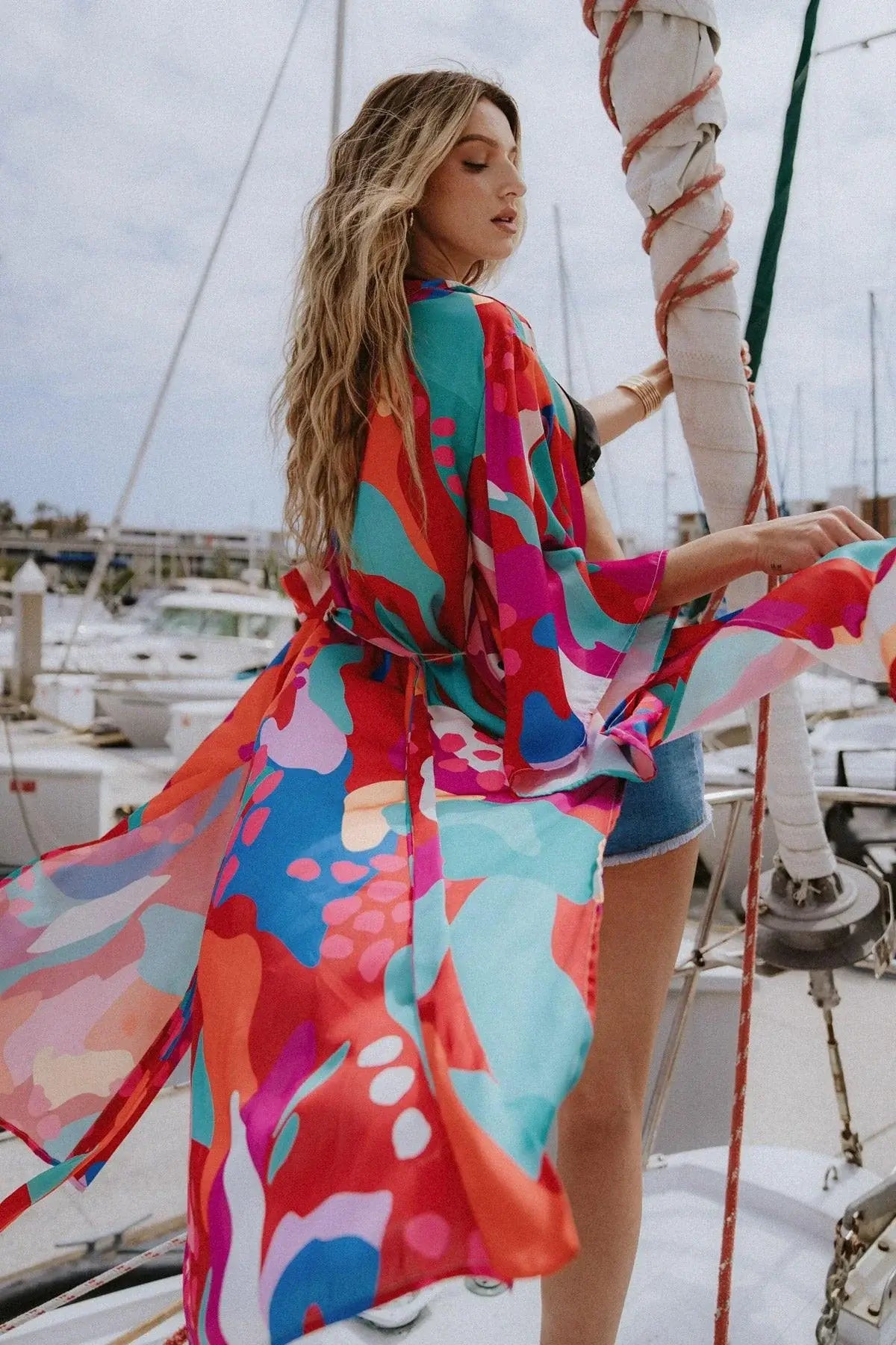 CANCUN GETAWAY SATIN MIDI KIMONO - Flying Tomato - Flyclothing LLC