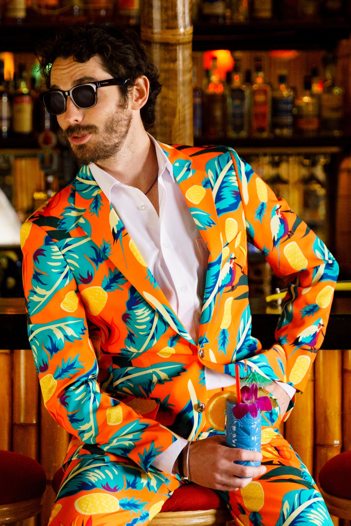 The Cruise Ship Casanova | Orange Hawaiian Suit - Shinesty - Flyclothing LLC