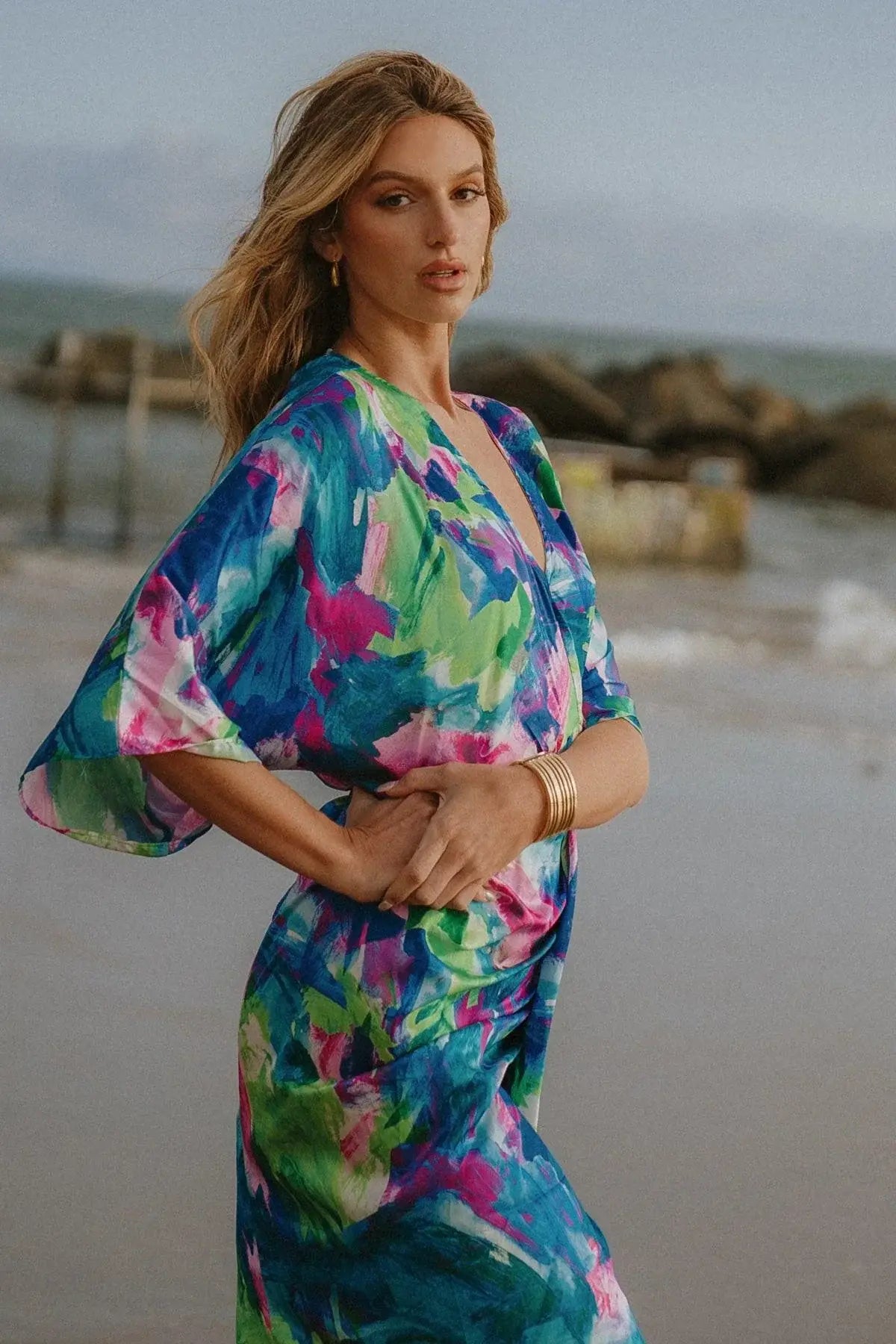 ON THE HORIZON WOVEN SATIN MIDI DRESS - Flying Tomato - Flyclothing LLC