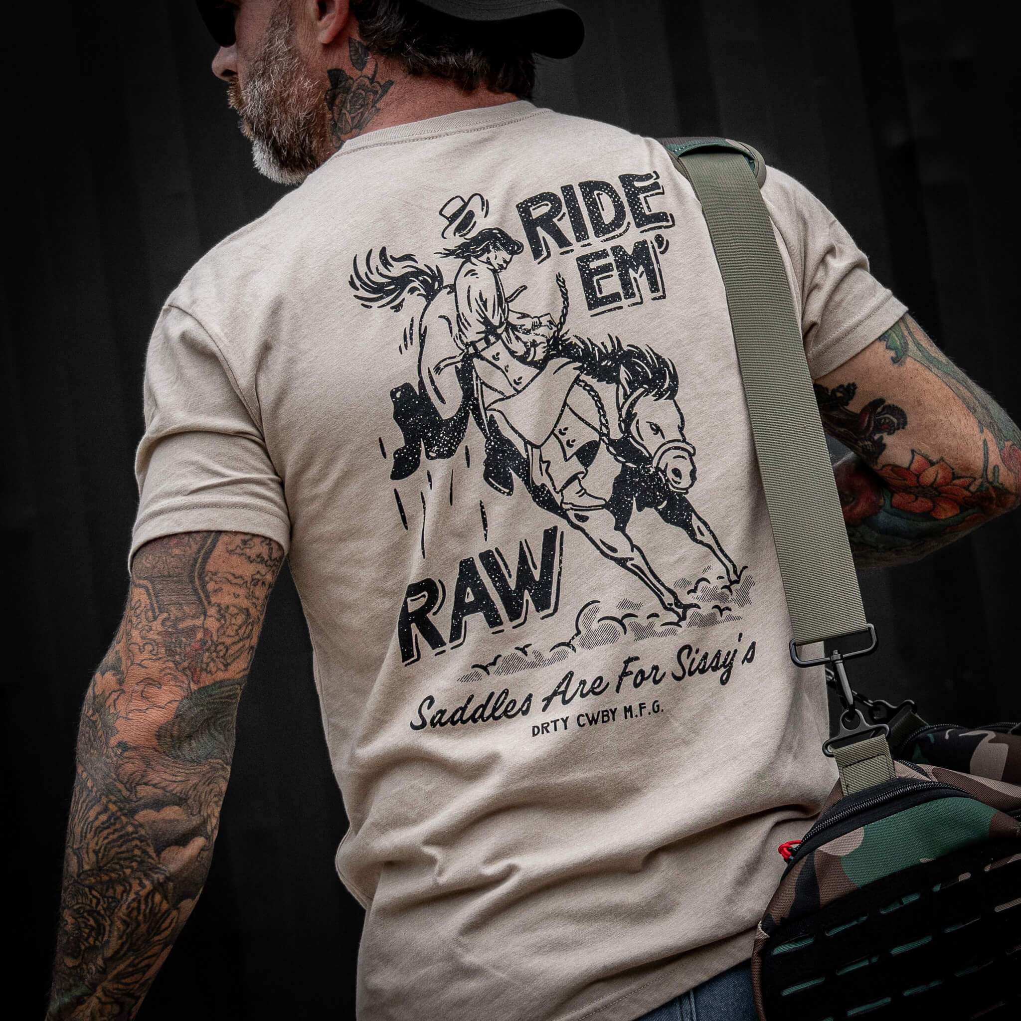 Ride 'Em Raw Saddles Are For Sissy's Men's T-Shirt - DIRTY COWBOY USA - Flyclothing LLC