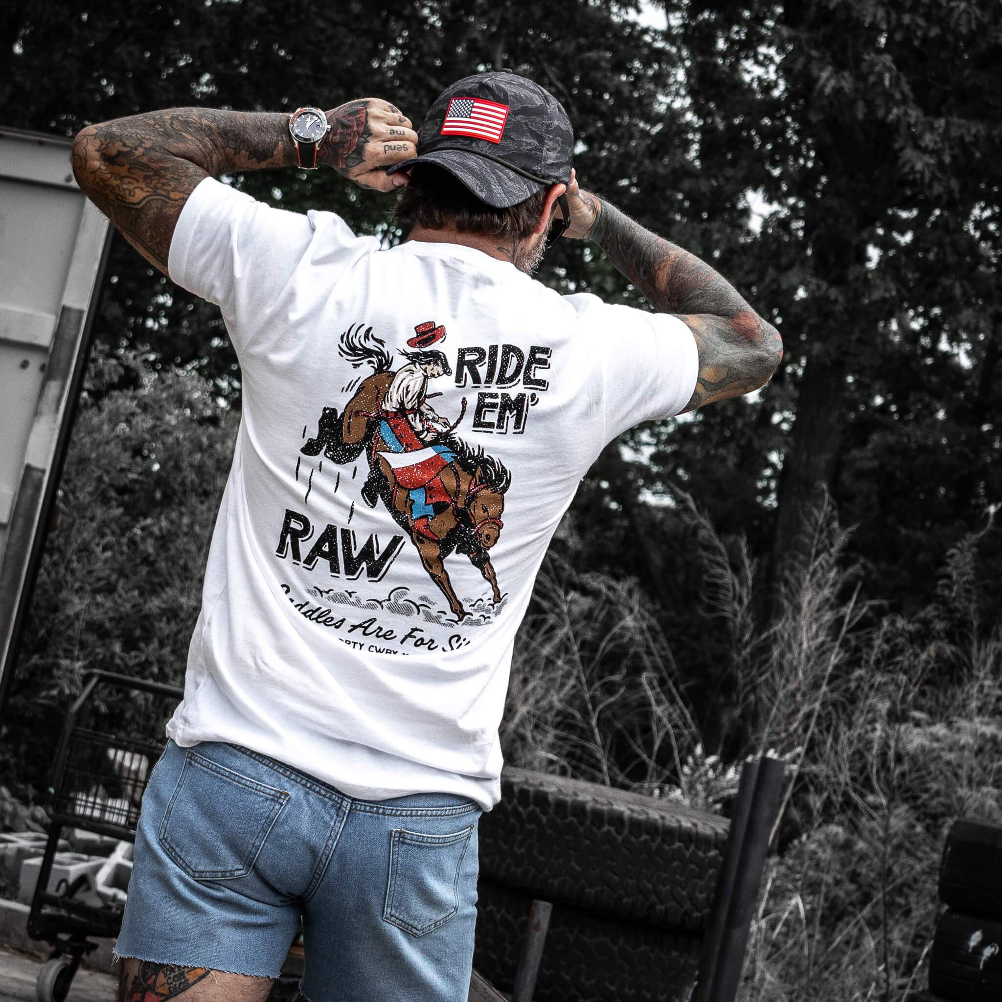 Ride 'Em Raw Saddles Are For Sissy's Men's T-Shirt - DIRTY COWBOY USA - Flyclothing LLC