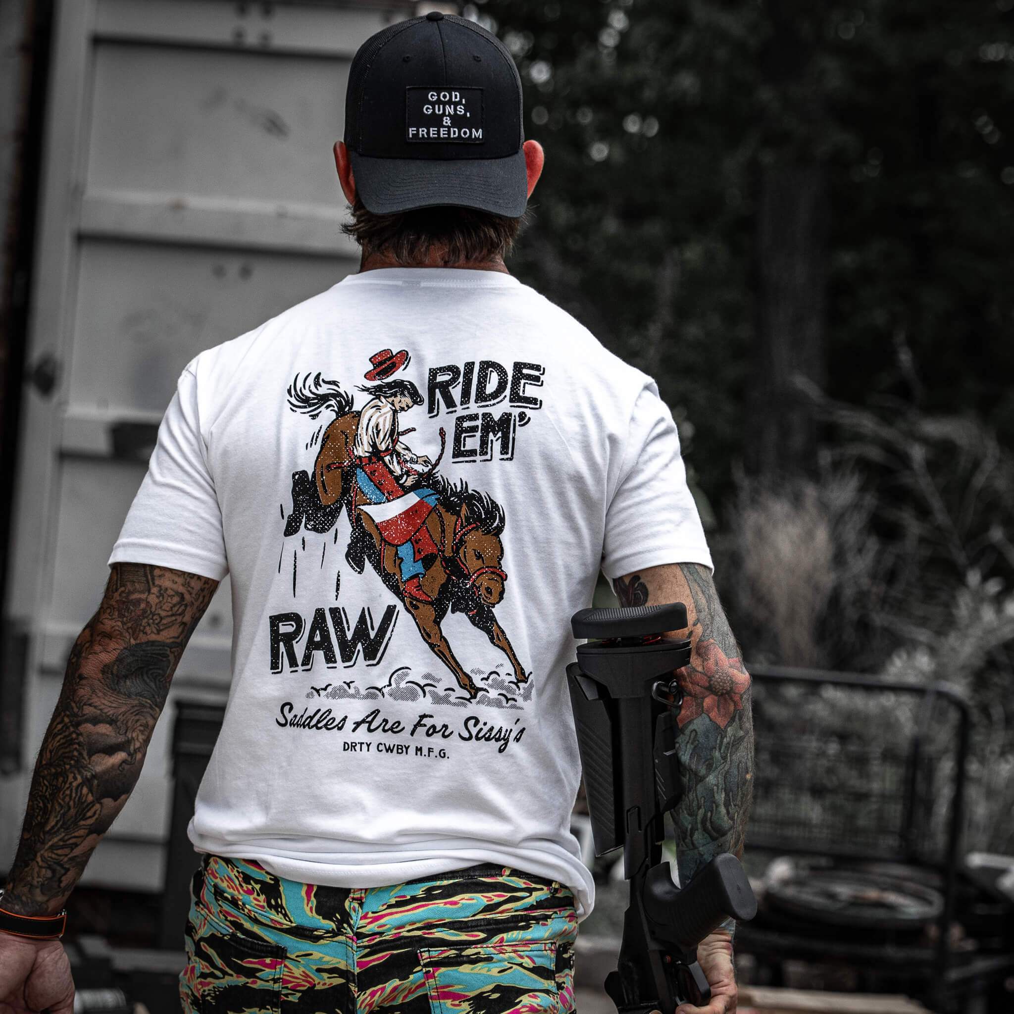 Ride 'Em Raw Saddles Are For Sissy's Men's T-Shirt - DIRTY COWBOY USA - Flyclothing LLC