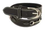 Huntley Equestrian Ladies Stirrup Buckle, Snaffle Bit, 1.5" Inch Width Leather Belt, Black - Huntley Equestrian - Flyclothing LLC