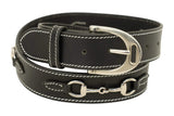 Huntley Equestrian Ladies Stirrup Buckle, Snaffle Bit, 1.5" Inch Width Leather Belt, Black - Huntley Equestrian - Flyclothing LLC