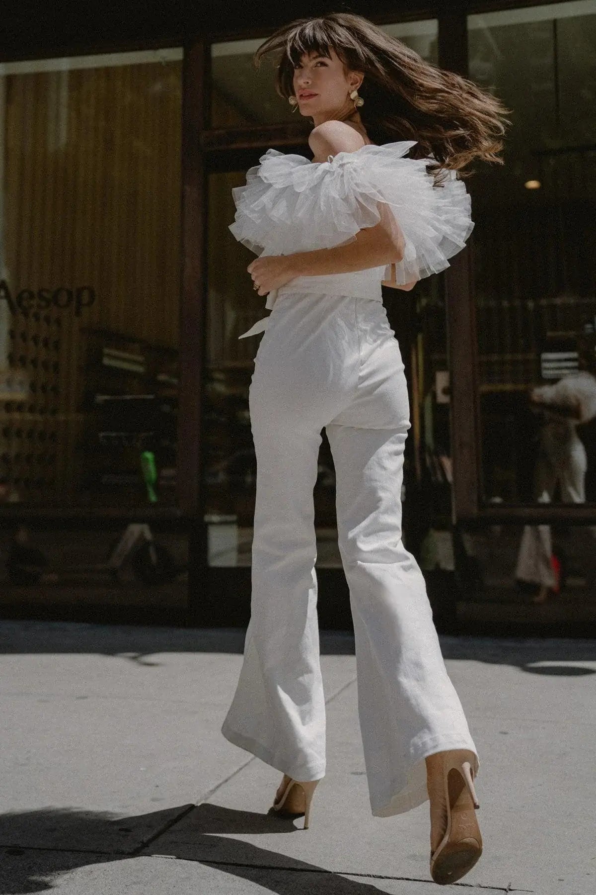 A POWER MOOD WHITE DENIM JUMPSUIT - Flying Tomato - Flyclothing LLC