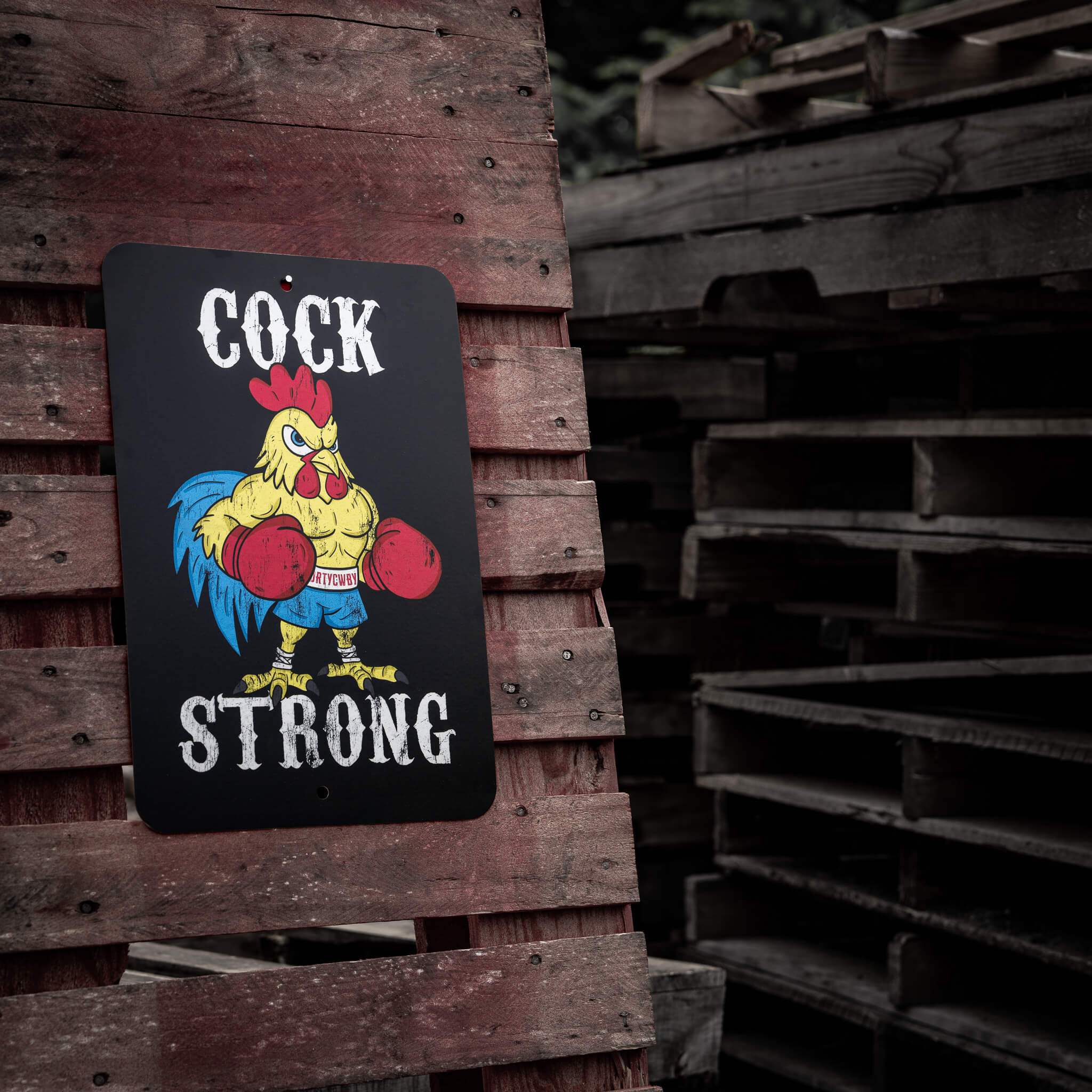 Cock Strong Boxing Chicken Metal Sign - DIRTY COWBOY USA - Flyclothing LLC