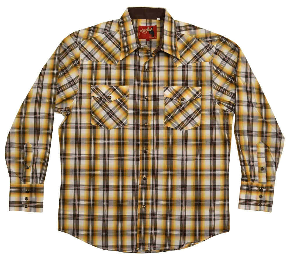 Rodeo Yellow & Brown Plaid Western Shirt