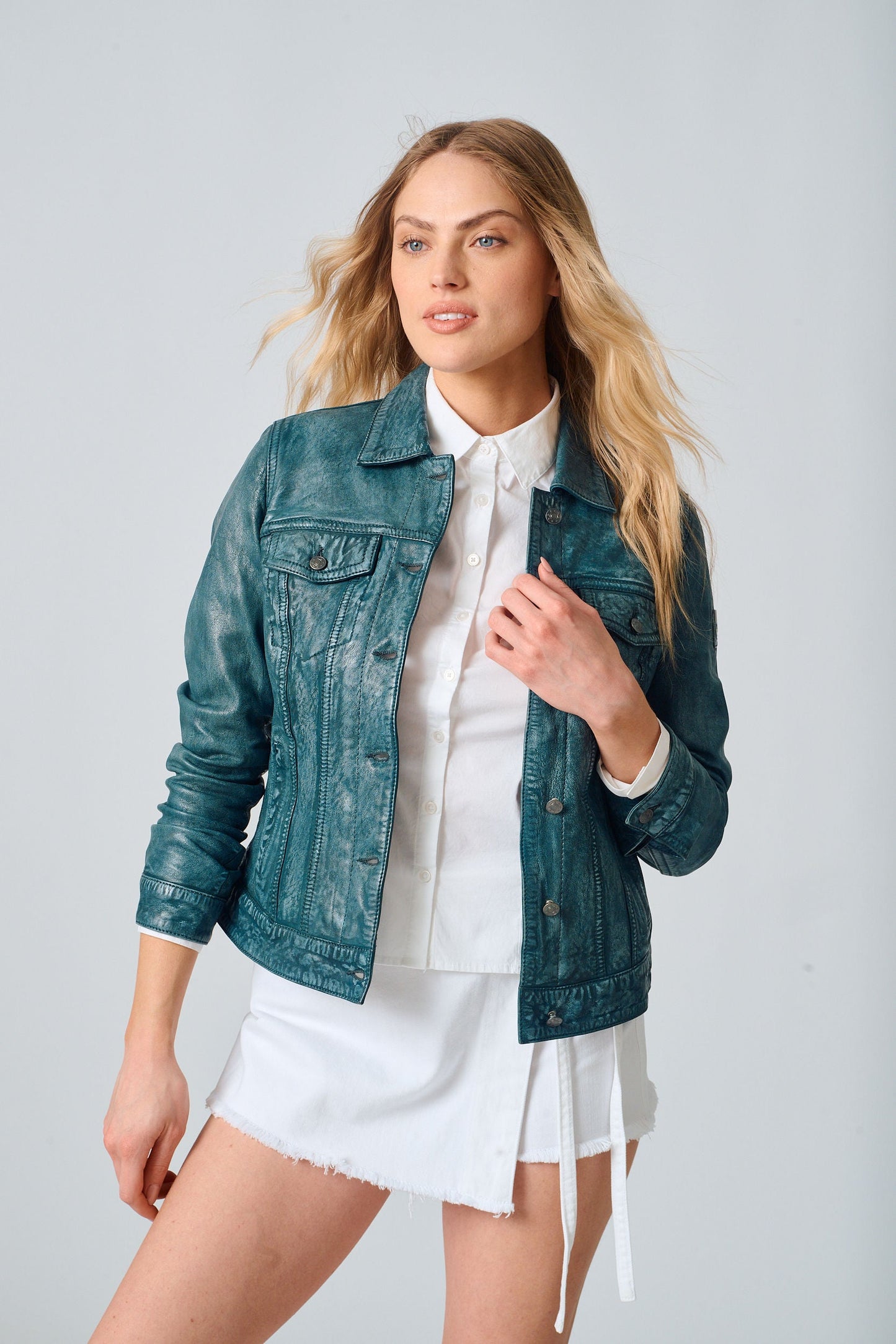 Jessie RF Leather Jacket, Teal