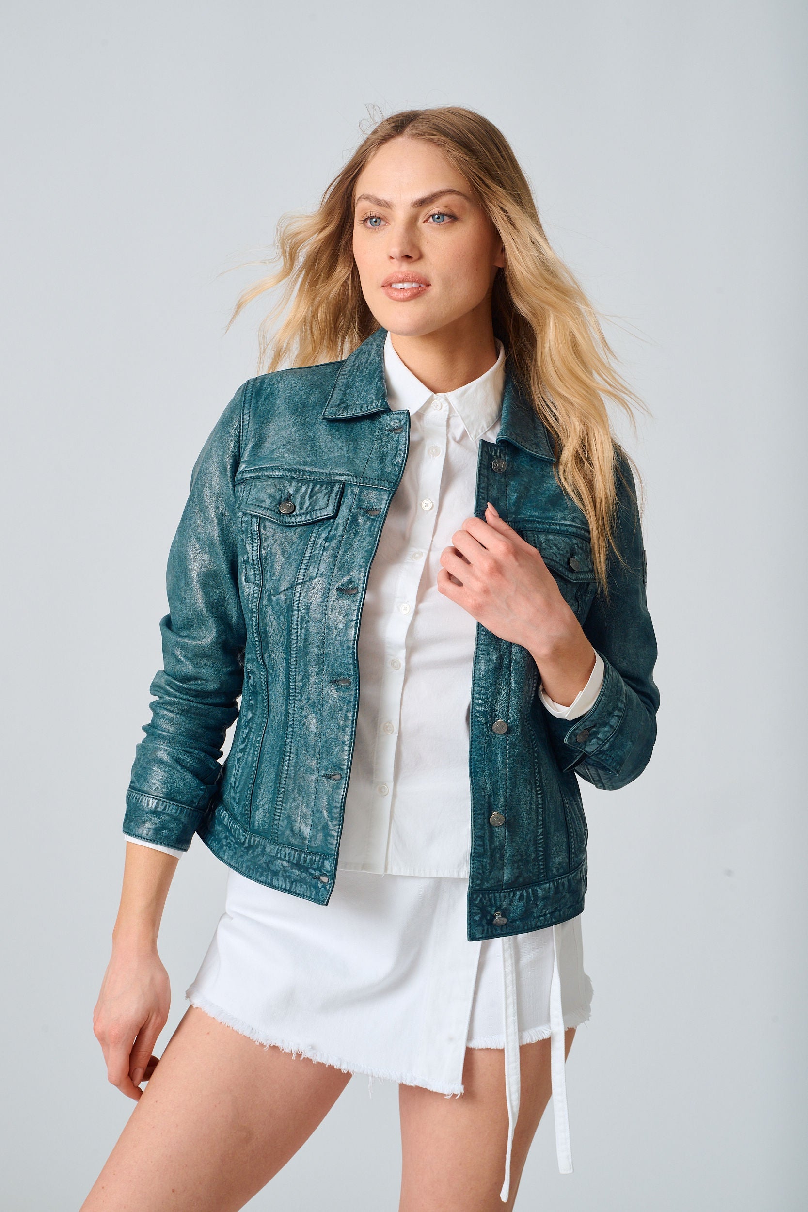 Jessie RF Leather Jacket, Teal