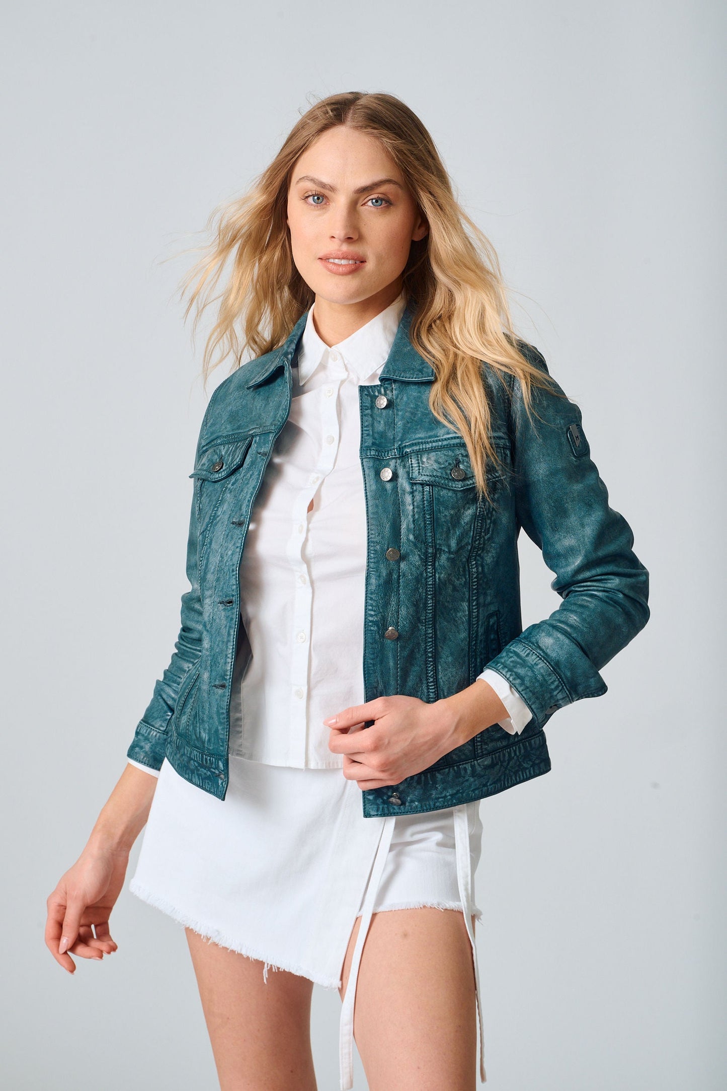 Jessie RF Leather Jacket, Teal