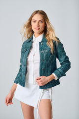 Jessie RF Leather Jacket, Teal