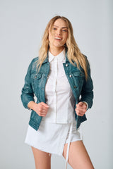 Jessie RF Leather Jacket, Teal