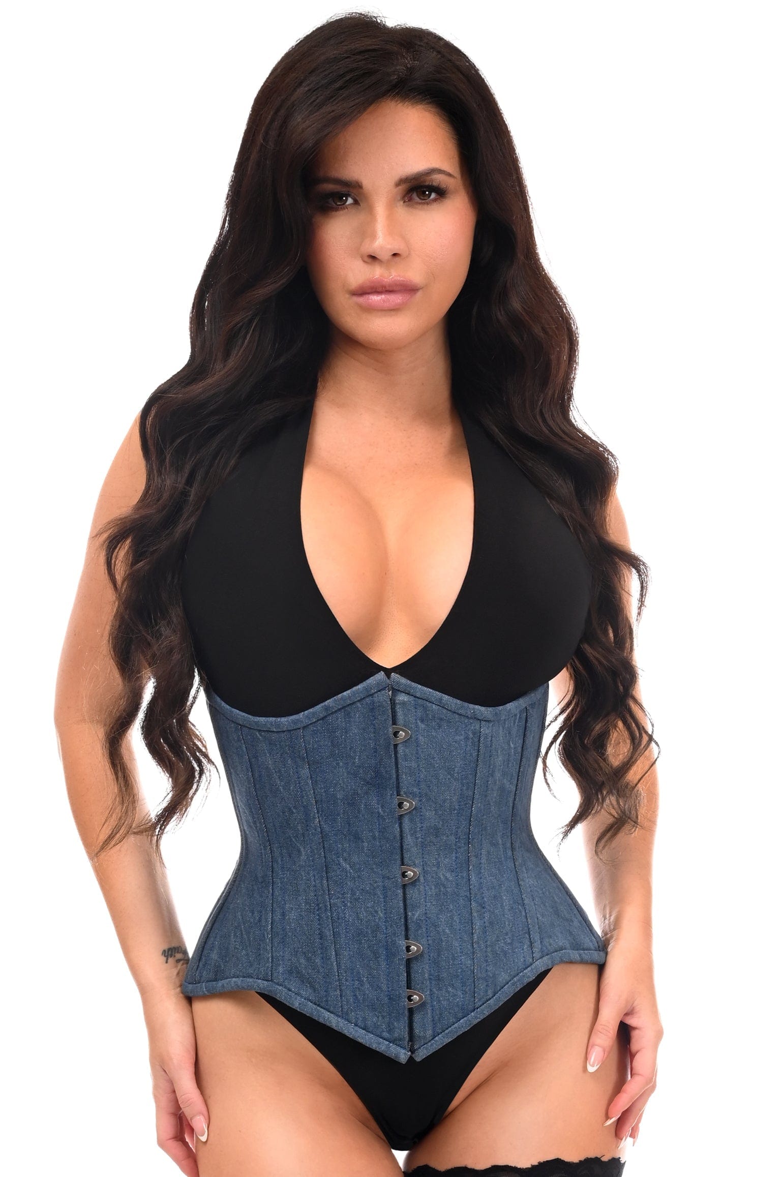 Daisy Corsets Top Drawer Denim Double Steel Boned Waist Training Corset Cincher - Daisy Corsets