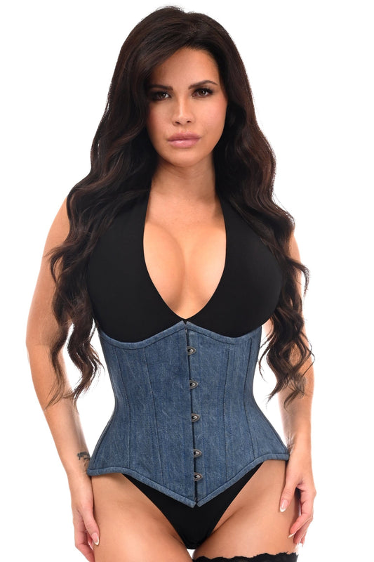 Daisy Corsets Top Drawer Denim Double Steel Boned Waist Training Corset Cincher - Daisy Corsets