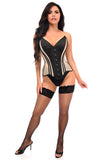 Daisy Corsets Top Drawer Nude Mesh & Black Satin Steel Boned Overbust Corset - Daisy Corsets
