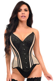 Daisy Corsets Top Drawer Nude Mesh & Black Satin Steel Boned Overbust Corset - Daisy Corsets