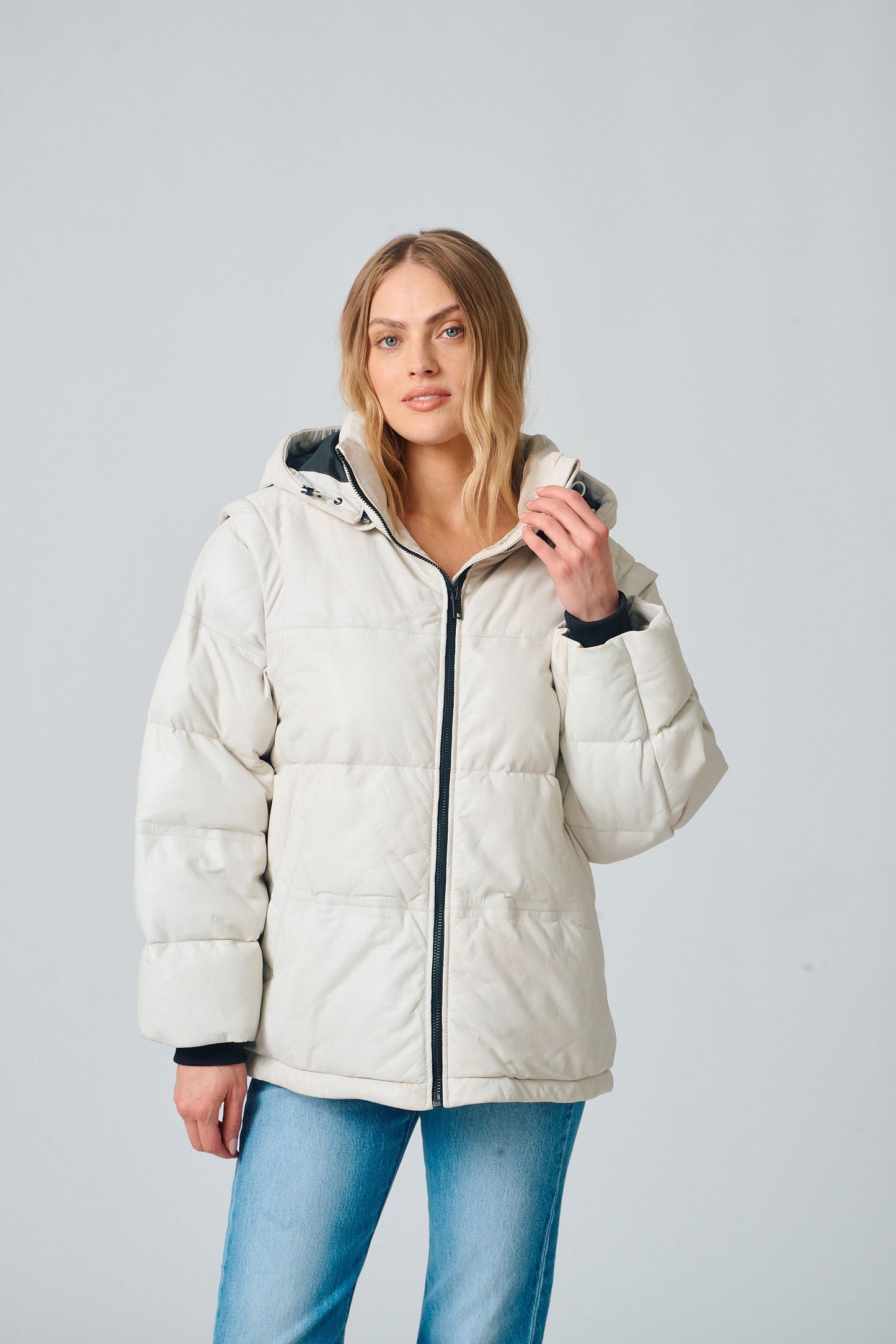 Eloisa OS Leather Jacket, White