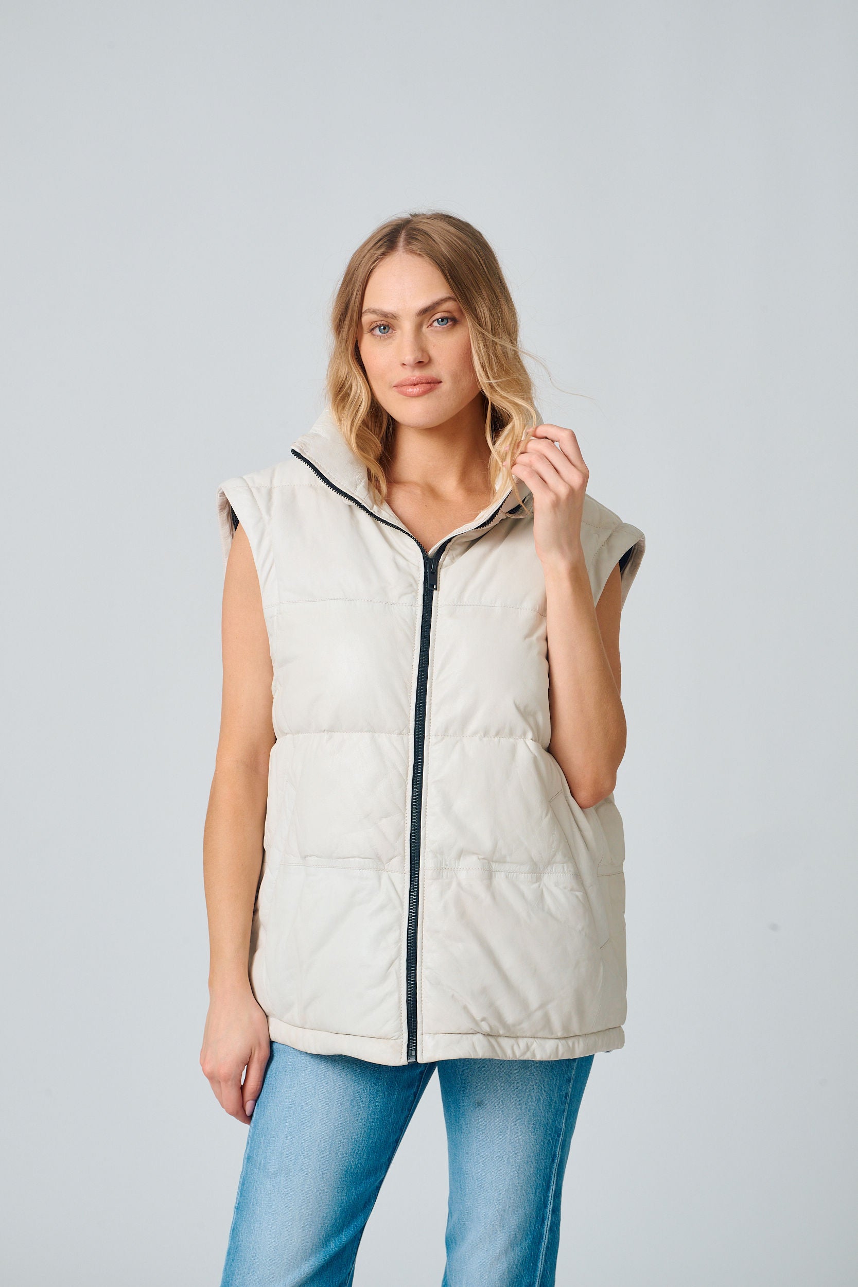Eloisa OS Leather Jacket, White