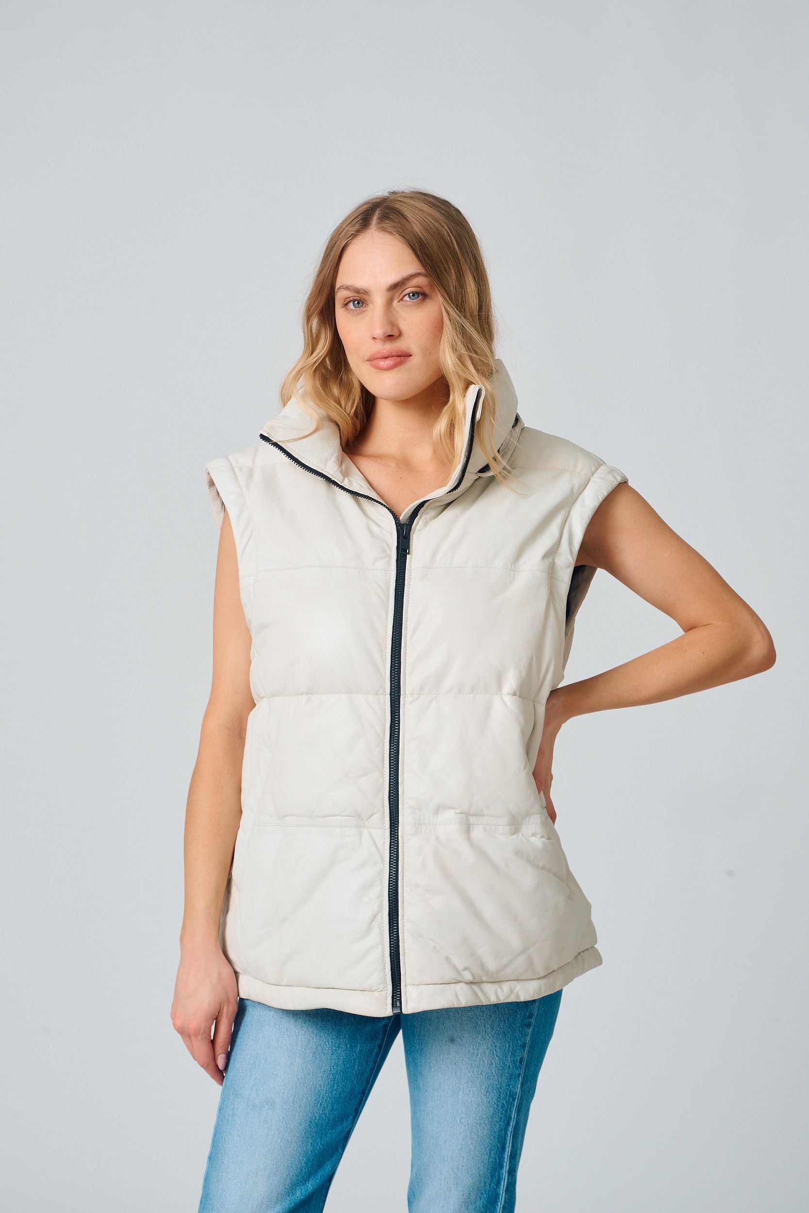 Eloisa OS Leather Jacket, White