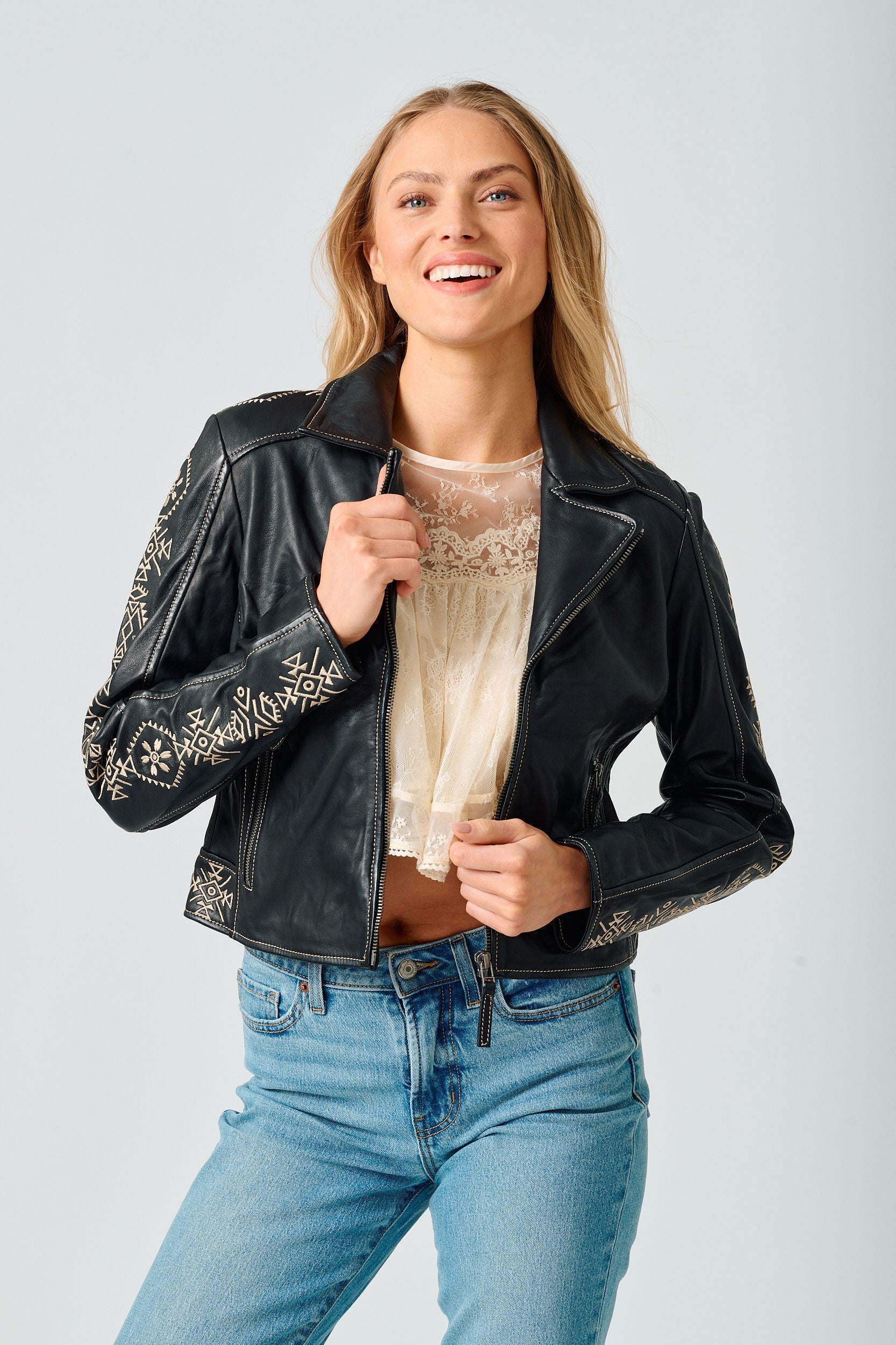 Cora RF Leather Jacket, Black
