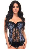 Daisy Corsets Lavish Lt Blue w/Black Lace & Lycra Hook & Eye Stretch Bustier Corset - Daisy Corsets