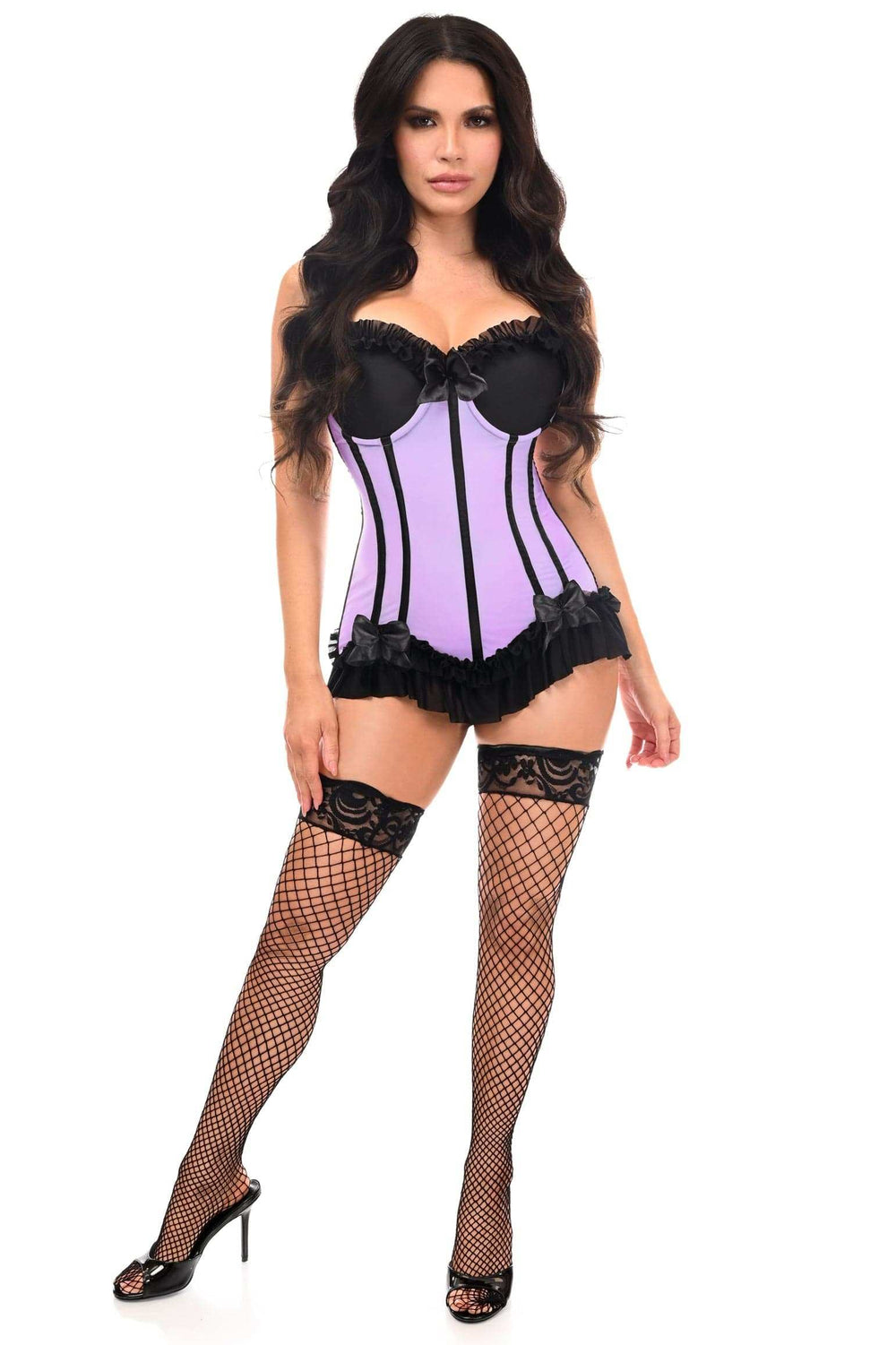 Daisy Corsets Lavish Lt Purple w/Black Lycra Hook & Eye Stretch Bustier Corset - Daisy Corsets - Flyclothing LLC